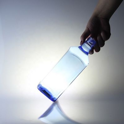 Acid Etch Custom Design Square 750ml Синие стеклянные бутылки для водки Виски уникальный
