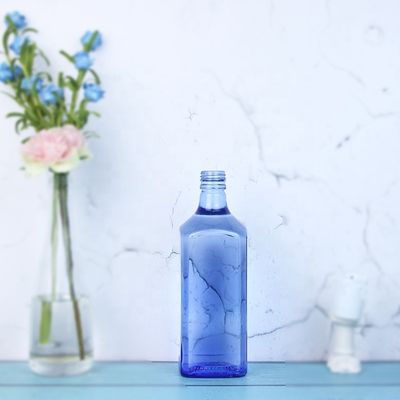 Acid Etch Custom Design Square 750ml Синие стеклянные бутылки для водки Виски уникальный