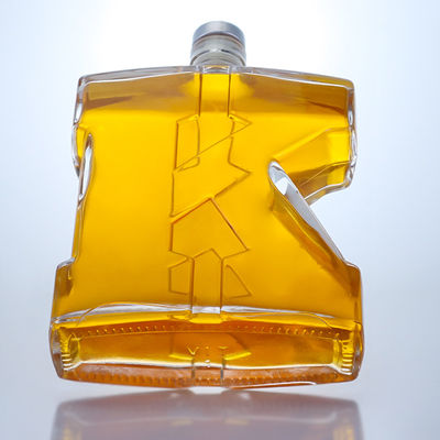 Сверхкристаллическая стеклянная бутылка формы K для виски, джина, рома, бренди, спиртов, ликеров, промышленных напитков